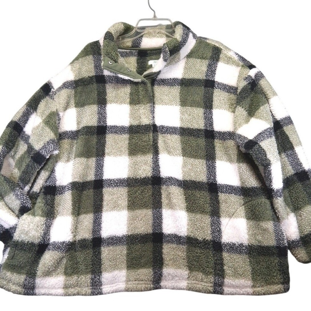 Dip Women Green Fleece Pull Over Sweater  Size 2X Pockets‎